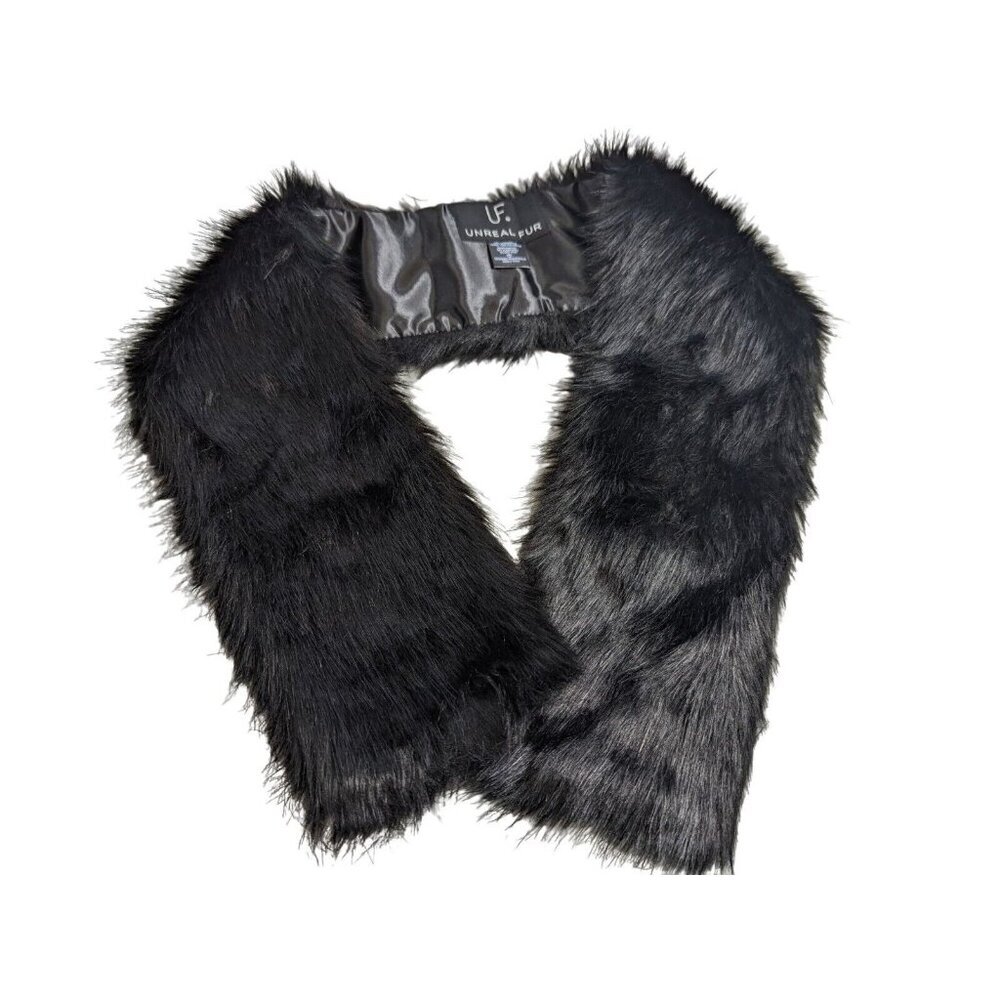 Unreal Fur Faux Fur Black Stole Collar Winter Black Scarf 39" Long Slit To Tie